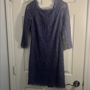 Adrianna Papell Long Sleeve Lace Dress in Blue